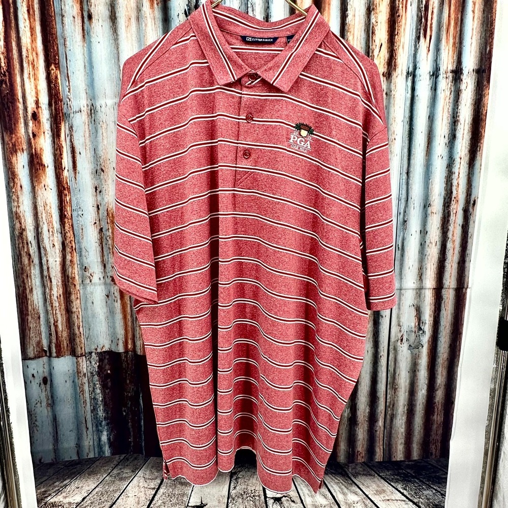 Cutter & Buck 2023 PGA Oak Hill Striped Golf Polo XXL Red White